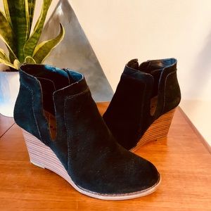 Lucky Brand Black Suede Wedge Booties